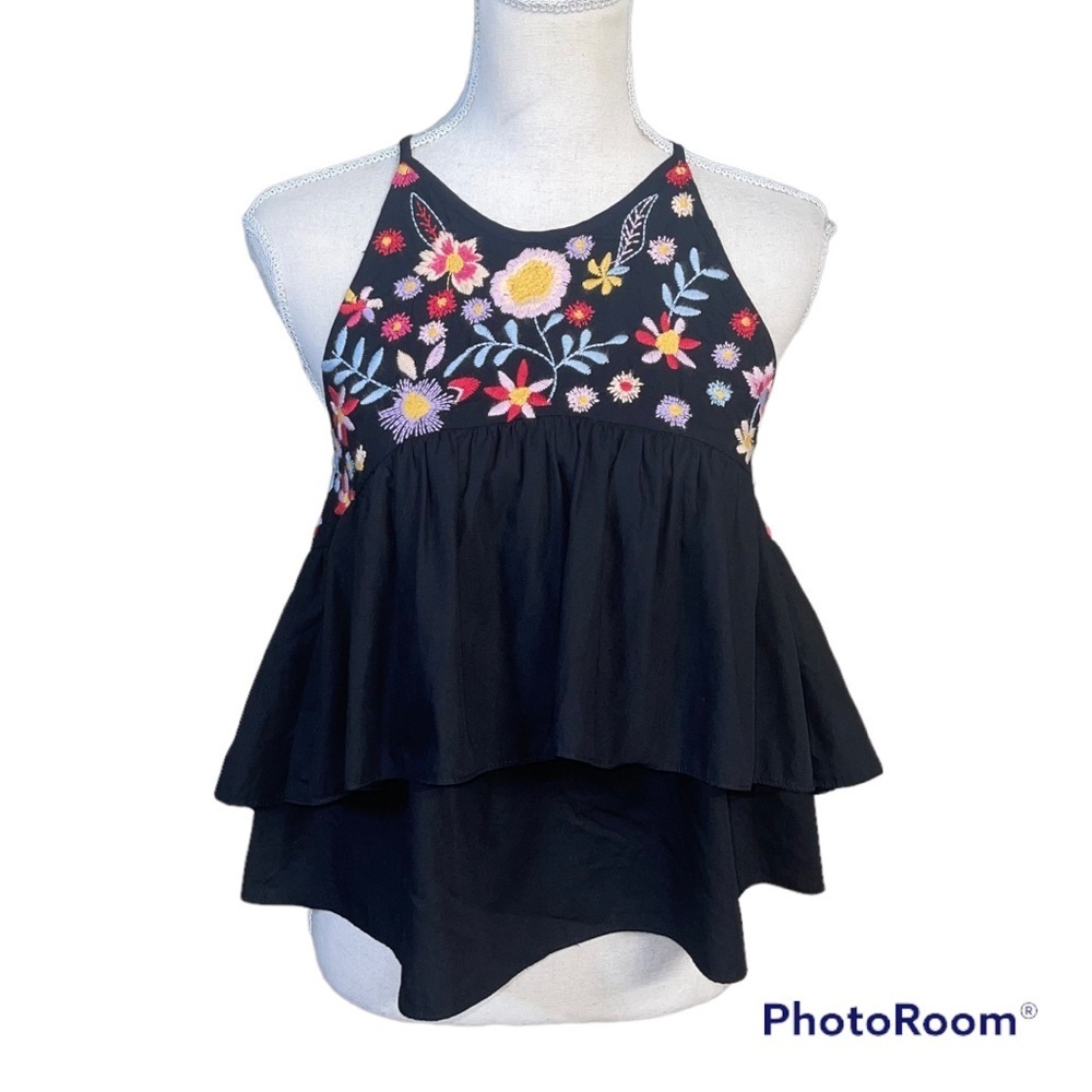 Zara Floral Embroidered Halter Neck Top XS